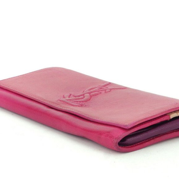 Auth Saint Laurent Long Wallet YSL Logo Pink Leather - Picture 6 of 9